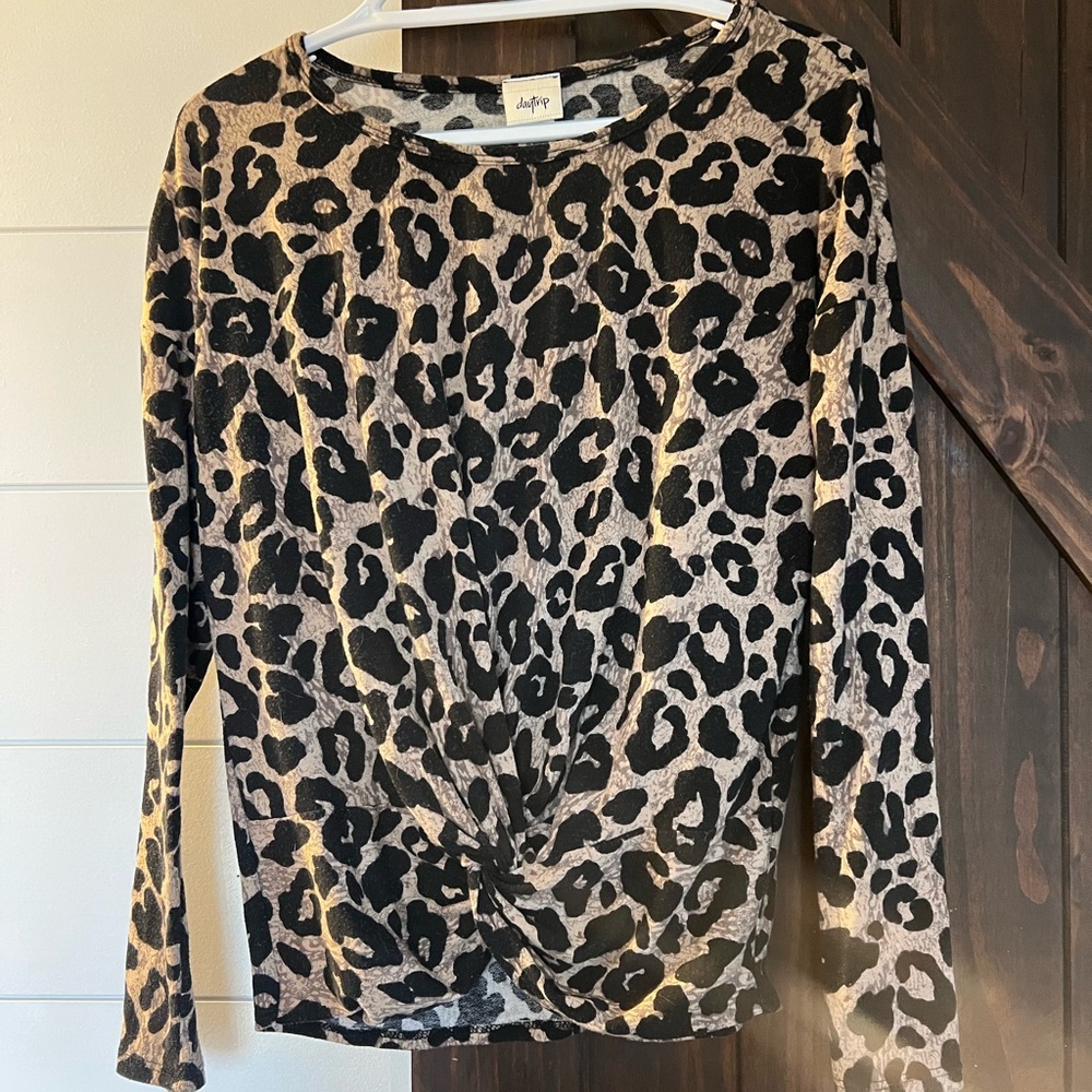 Daytrip Black and Tan Leopard Long Sleeve Top
